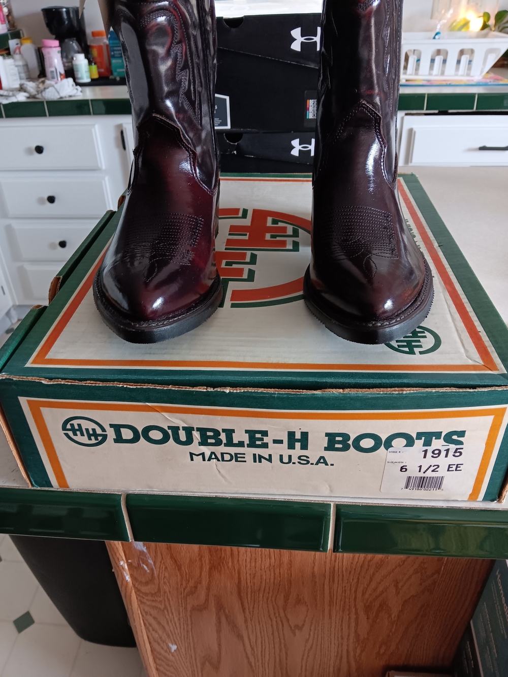 Mens Vintage  Double-H Burgundy Leather Cowboy Boots Size 6.5 Brand New In Box.